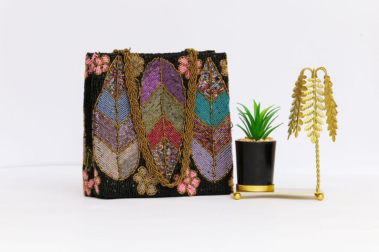 Feather & Flair Beaded Statement Tote