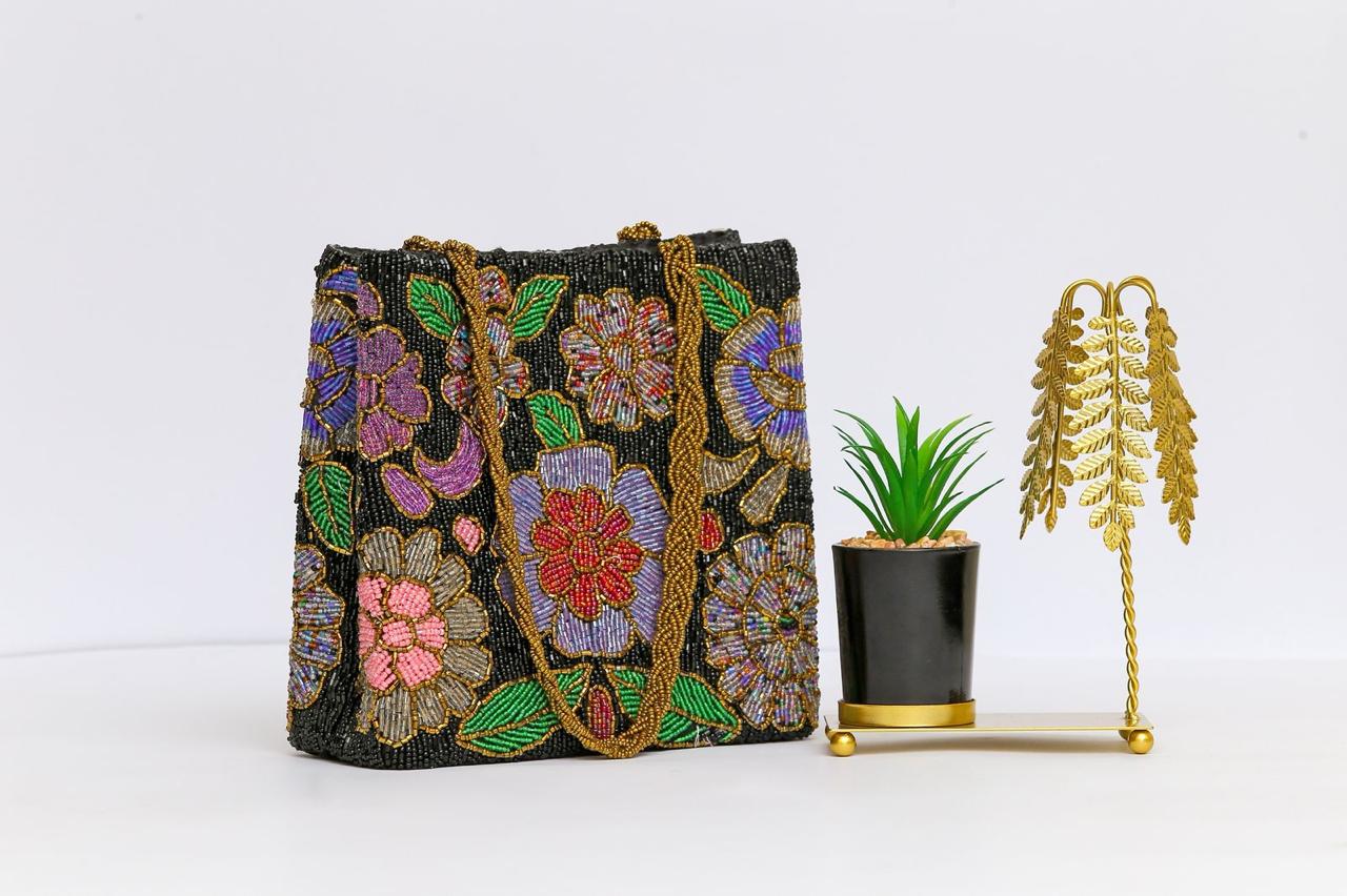 Twilight Petals – Hand-Beaded Tote