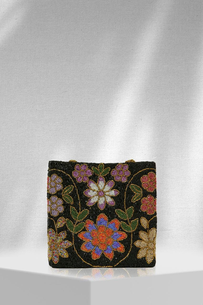Midnight Garden Beaded Tote Bag