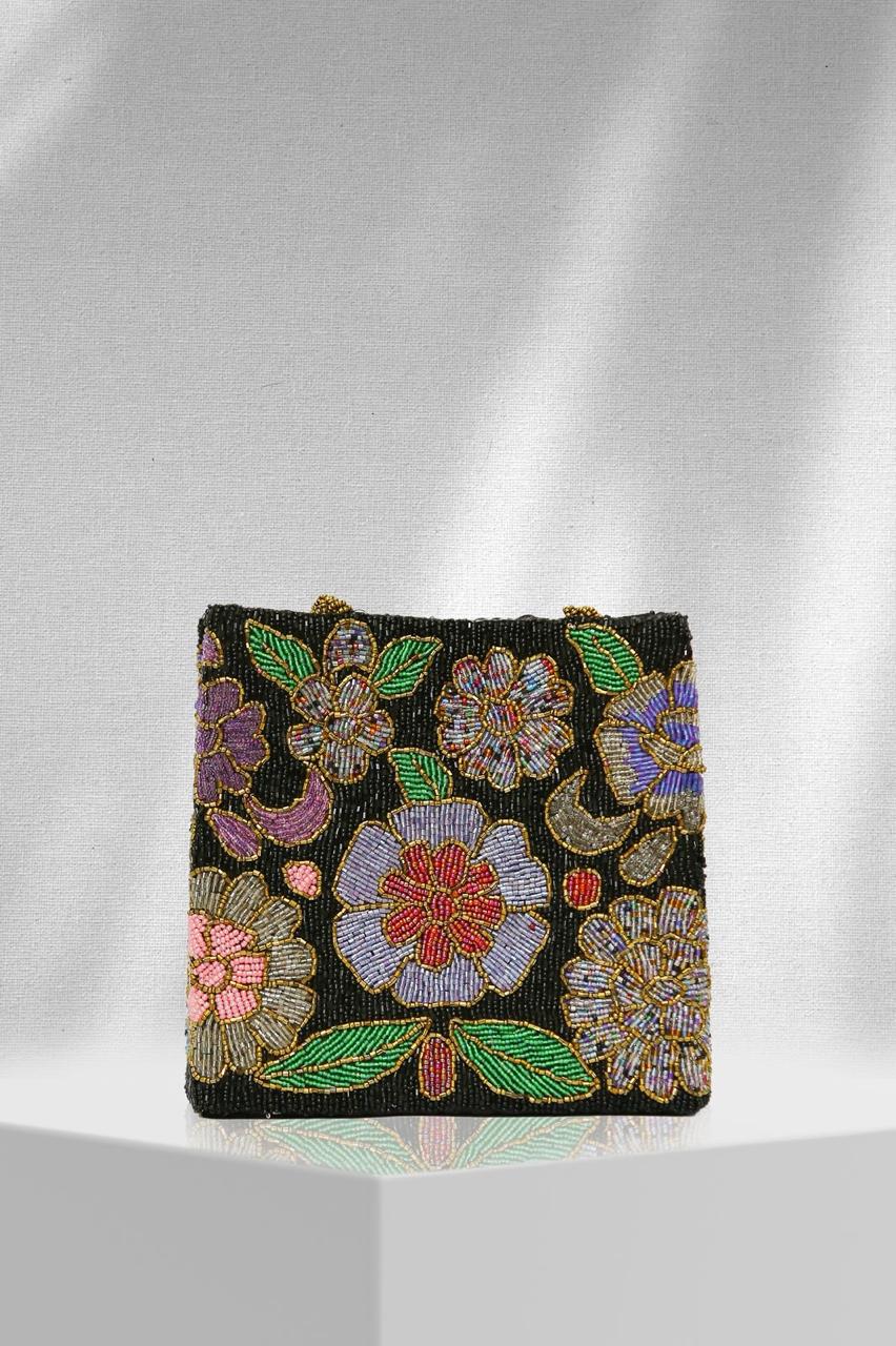 Twilight Petals – Hand-Beaded Tote