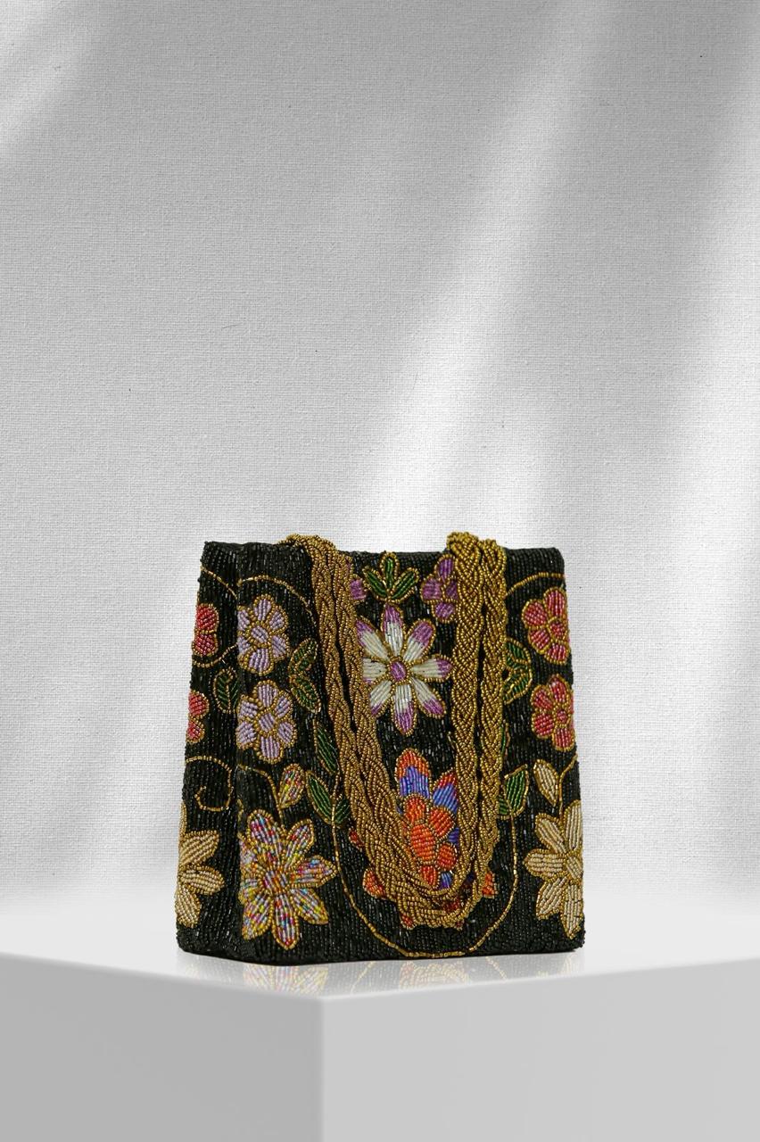 Midnight Garden Beaded Tote Bag