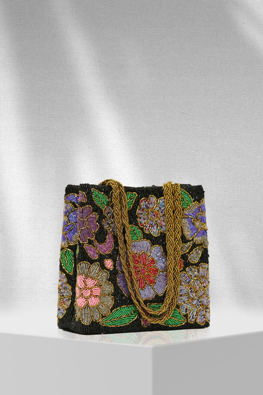 Twilight Petals – Hand-Beaded Tote
