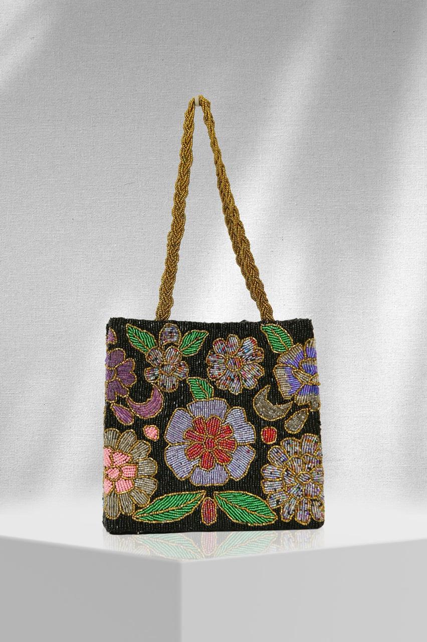 Twilight Petals – Hand-Beaded Tote