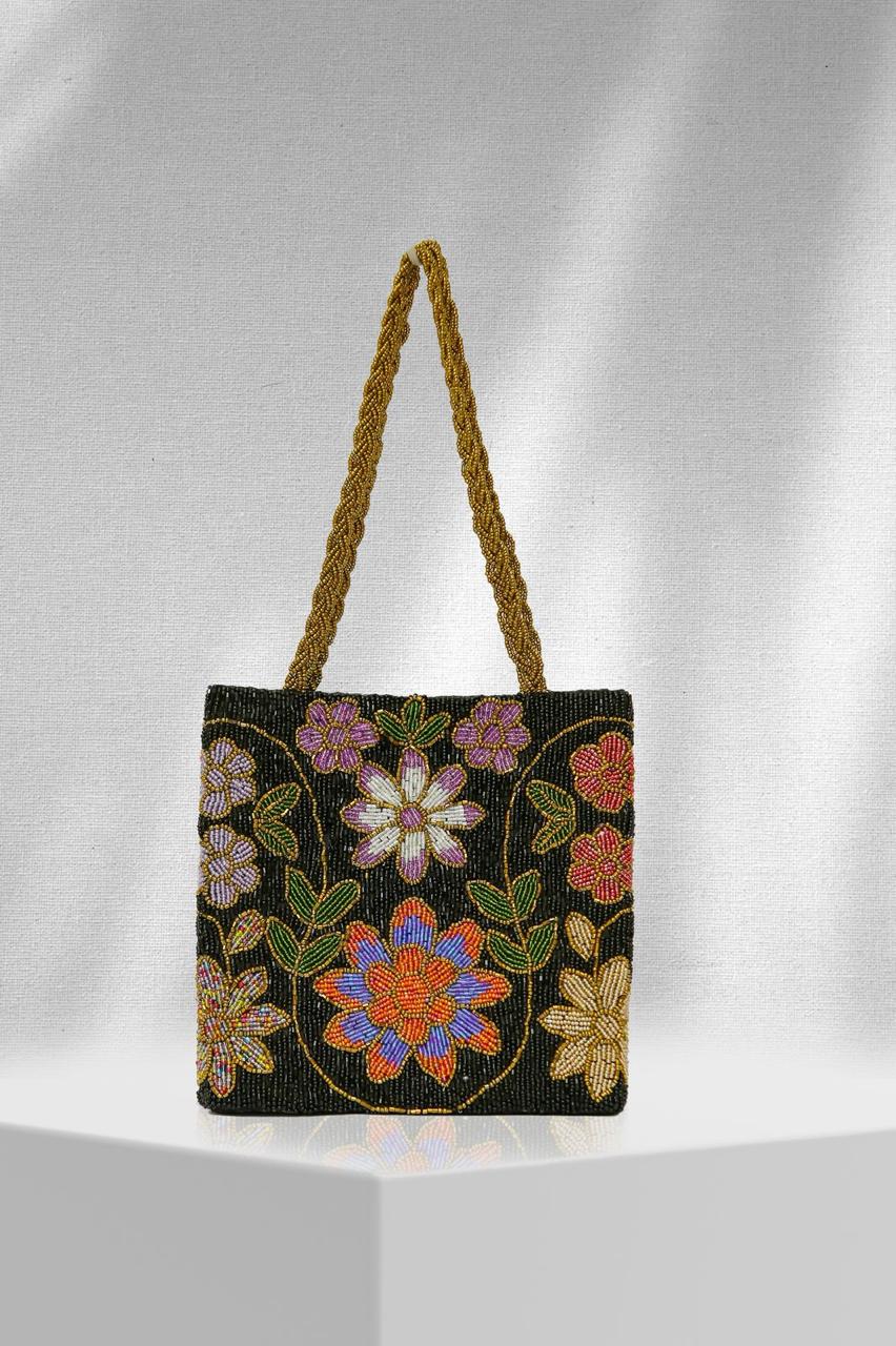 Midnight Garden Beaded Tote Bag