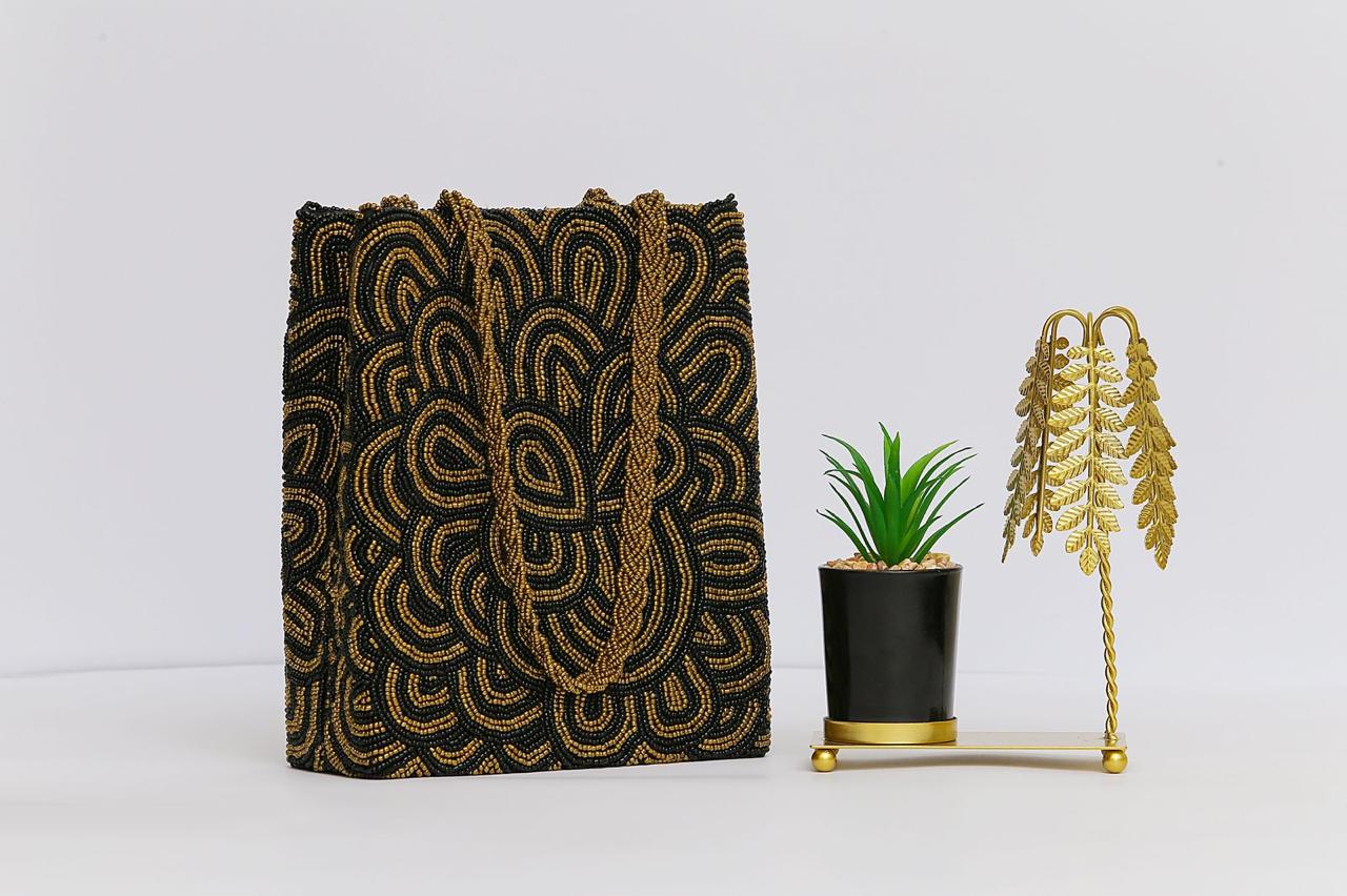 Midnight Maze – Hand-Beaded Statement Tote